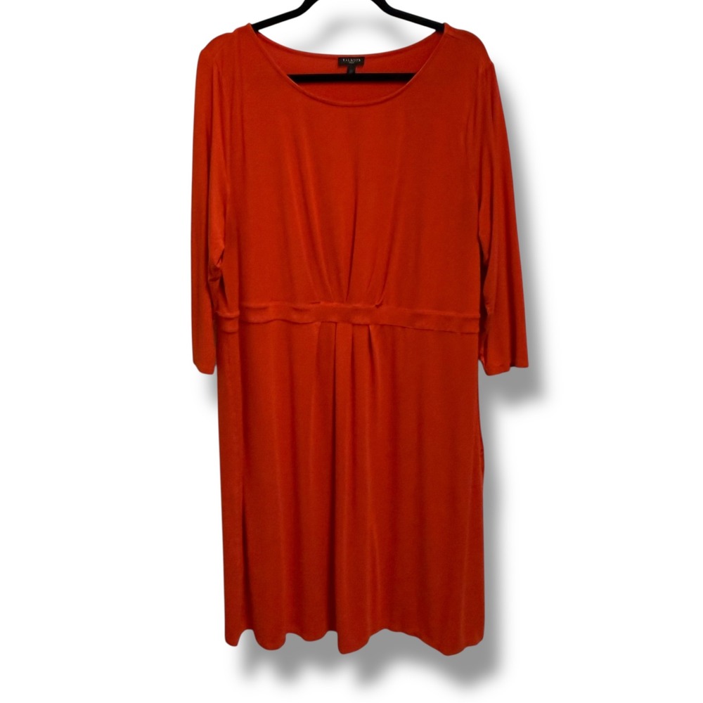 Talbots Woman Orange Empire Waist Pleated Jersey Knit‎ 3/4 Sleeve Dress 2X